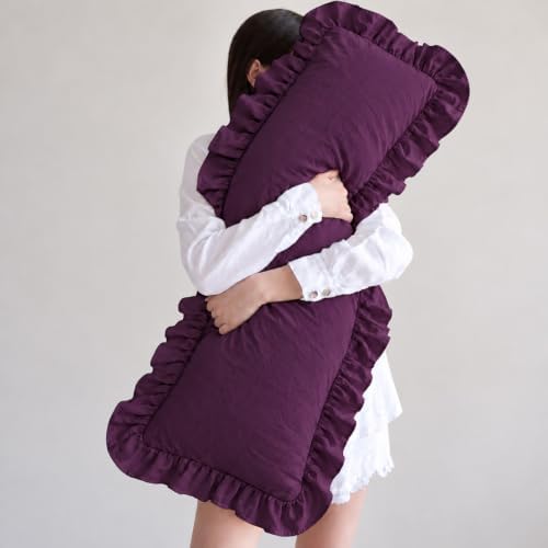 Merryword Dark Purple Body Pillow Cover 20x54inches Long Pillowcase Ruffled - Image 2