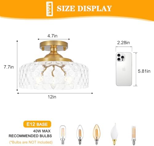 Gold Semi Flush Mount Ceiling Light, 3-Light Ceiling Light - Image 4