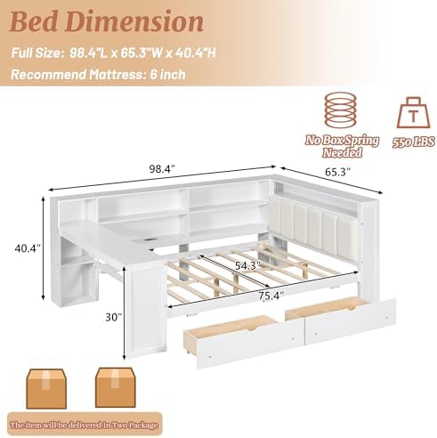 Full Size Daybed with Storage, Full Corner Bed with Storage Shelves & Drawers - Image 2