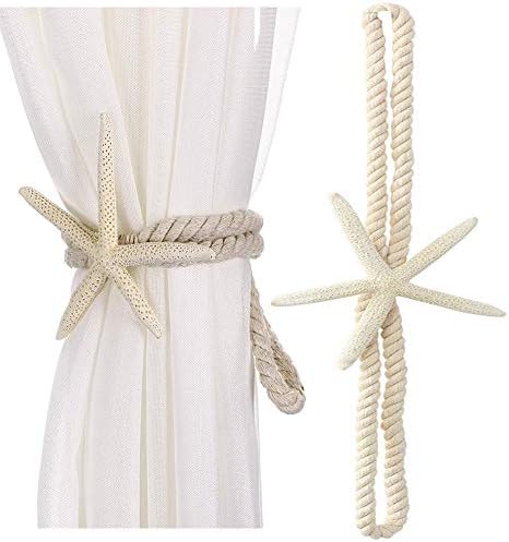 2 Pcs Natural Starfish Curtain Tiebacks, Handmade Woven Rope Curtain Curtain by Xinally