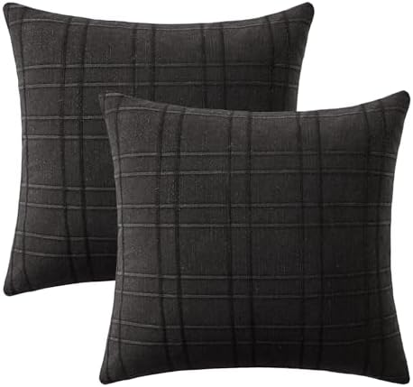 MIULEE Linen Plaid Pillow Covers Decorative 18x18 Black - Image 7