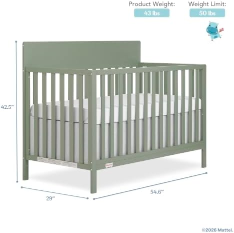 Fisher-Price Meadowbrook 4-in-1 Convertible Full Size Baby Crib, Wooden Nursery - Image 3