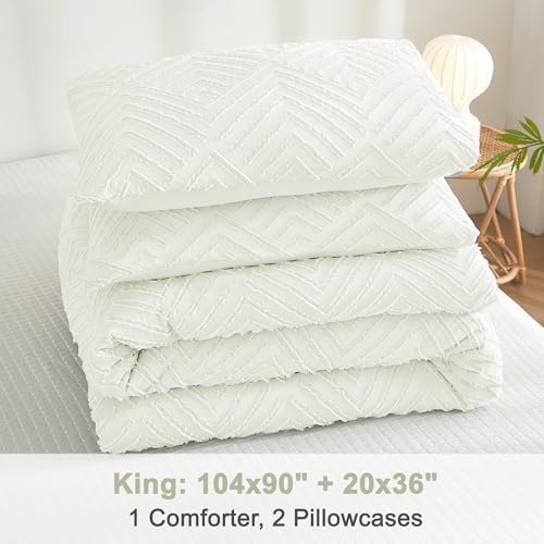 Litanika King Size Comforter Set, 3 Pieces Ivory Tufted Boho Bedding Set - Image 6