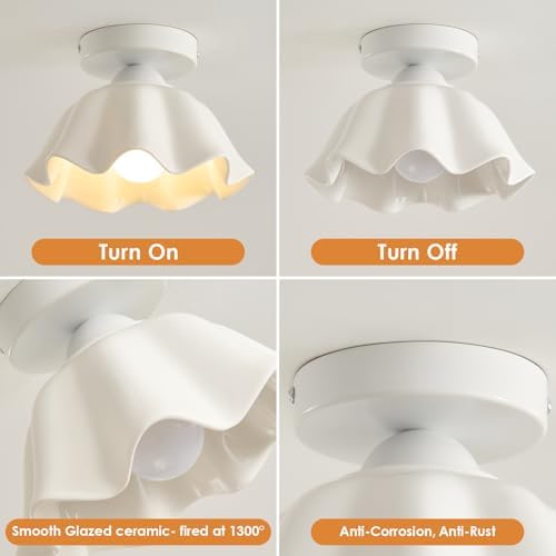 Vintage White Semi Flush Mount Hallway Ceiling Light 2 Pack Flower Ceramic - Image 5