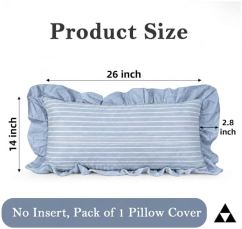 JoraLion Ruffled Lumbar Pillow Cover 14x26 Striped Light Blue - Image 4