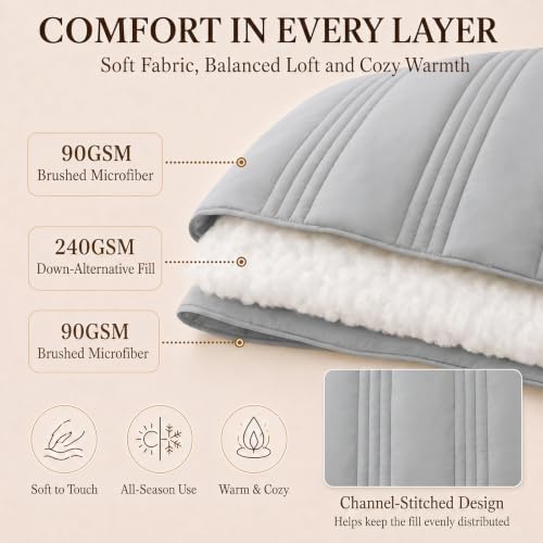 CozyLux King Size Comforter Set Light Grey - Image 3