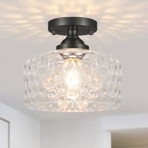 Small Semi Flush Mount Ceiling Light Fixture, Vintage Black Close to Ceiling by Daunton