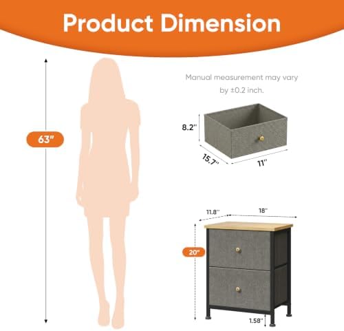 Sweetcrispy Night Stand with 2 Fabric Storage Drawers, Bedside Table - Image 3