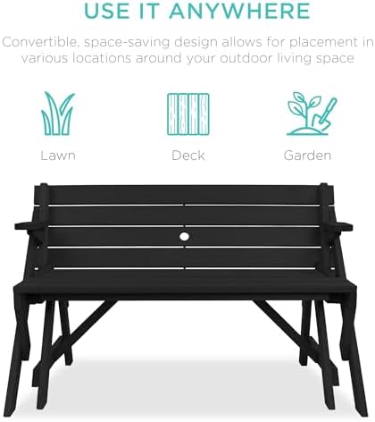 Best Choice Products 2-in-1 Transforming Interchangeable Outdoor Wooden Picnic - Image 4