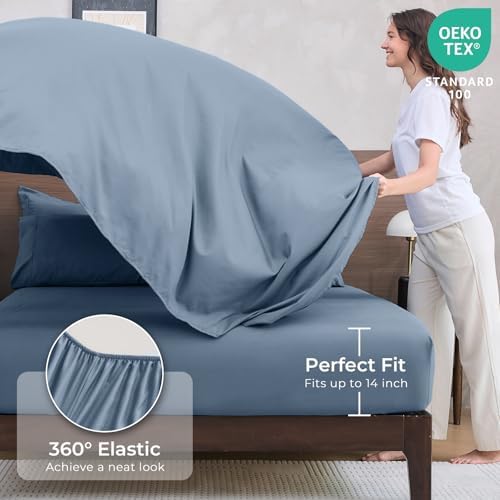 HEVUMYI 7-Piece King Comforter Set, Dusty Blue Bed in a Bag - Image 5