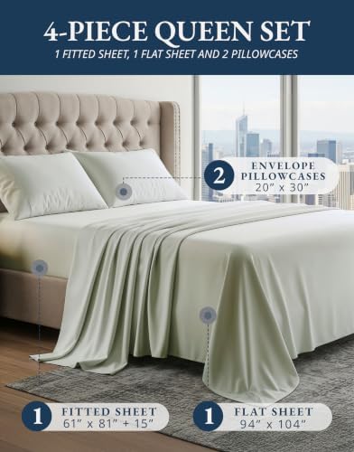 LANE LINEN Bed Sheets Queen Size 100% Egyptian Cotton Sateen - Image 2