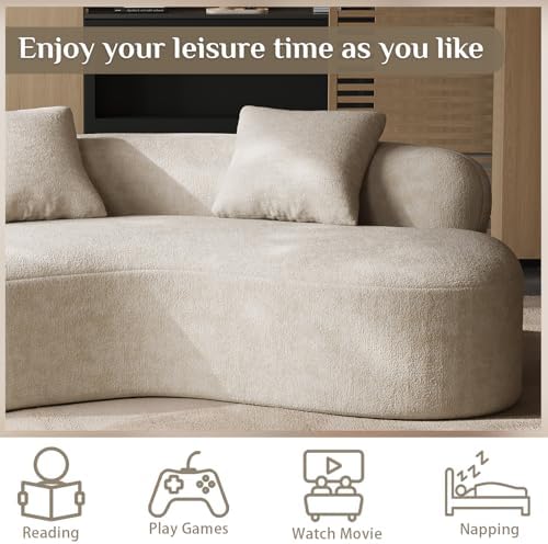 79" Curved Chenille Loveseat, Deep Seat Cloud Couch, Light Brown - Image 6