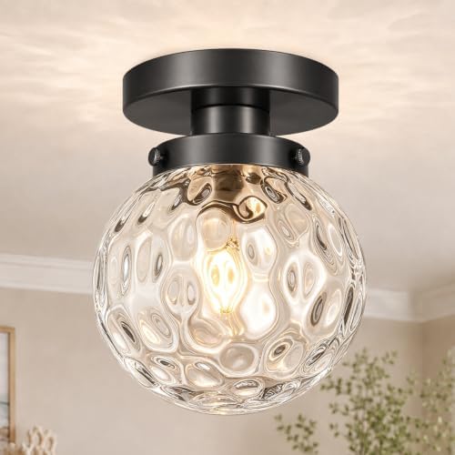 Small Semi Flush Mount Ceiling Light Fixtures, Vintage Globe Hammered Clear by Daunton