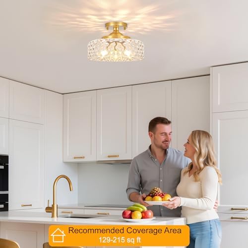 Gold Semi Flush Mount Ceiling Light, 3-Light Ceiling Light - Image 2