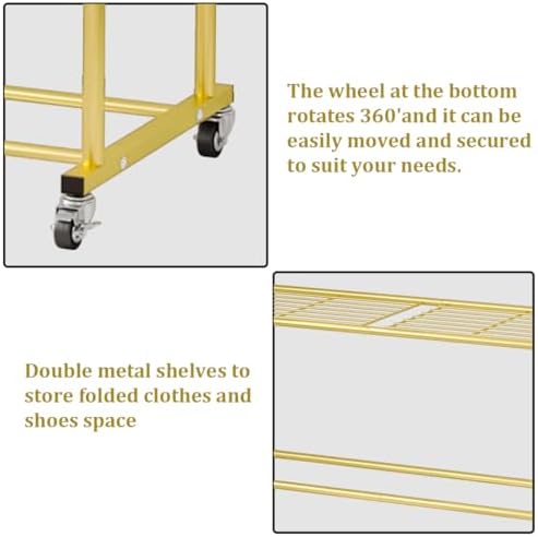 SUOERNUO Clothes Rack with Lockable Wheels Double Rods Metal Garment Racks - Image 6
