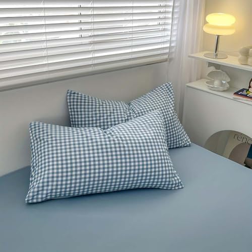Nayoroom Gingham Comforter Set Queen Reversible Blue Plaid Dorm Bedding - Image 7