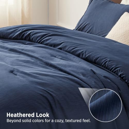 Bedsure Navy Cal King Comforter Set, Soft Cationic Dyed Bedding Set 3 Pcs - Image 3