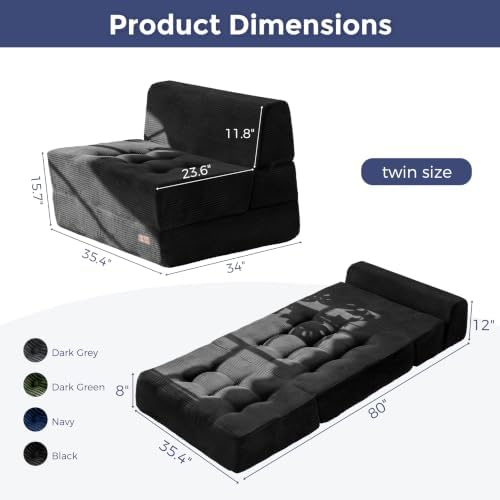 MAXYOYO Folding Sofa Bed, 8-Inch Fold-Out Chair Bed - Image 2