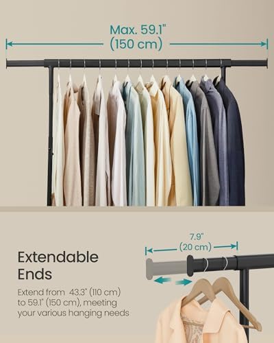 SONGMICS Clothes Rack with Wheels, Heavy-Duty, Extendable Hanging Rod - Image 4