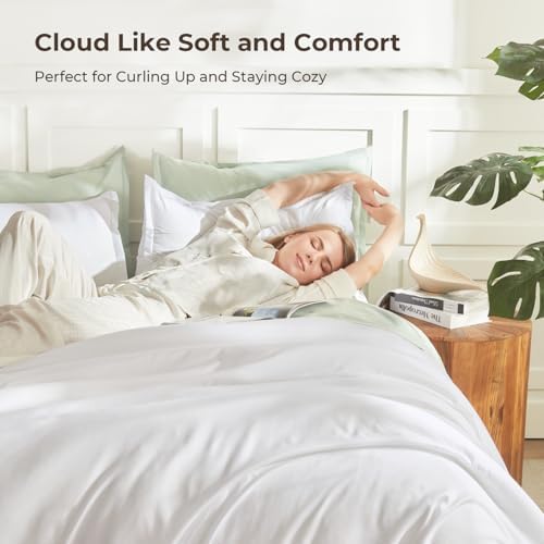 Litanika King Comforter Set White, 3 Pieces Lightweight Solid Bed Set - Image 2