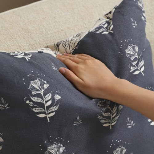 SageSelvas Lumbar Pillow Cover 12x20 Navy Blue Floral Print Cotton - Image 5