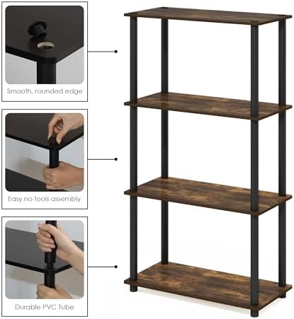 Furinno Turn-N-Tube Storage Shelves, 4-Tier Book Shelf, Corner Shelf, Toolless - Image 6