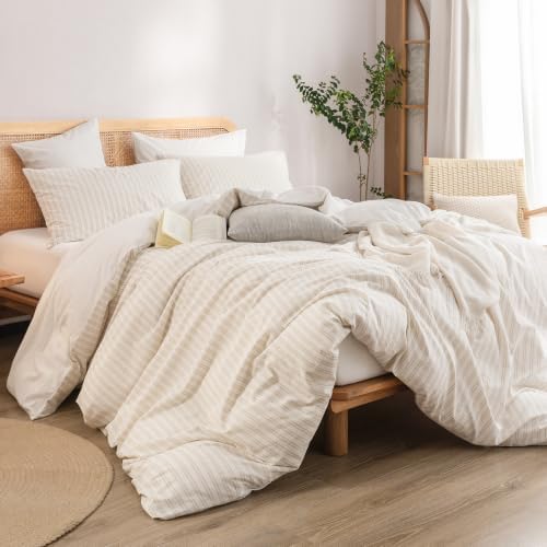 BESTOUCH Striped Duvet Cover Set 100% Washed Cotton, Oversized Full - Image 6