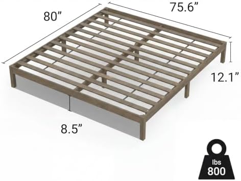 King Bed Frame Classic Solid Pine Wood Platform, Noise Free, Under Bed Storage - Image 6
