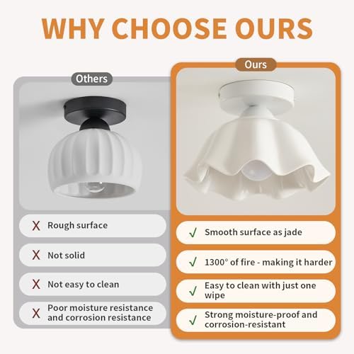 Vintage White Semi Flush Mount Hallway Ceiling Light 2 Pack Flower Ceramic - Image 2