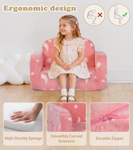 Kids Couch, 2-in-1 Soft Toddler Couch Fold Out - Image 7