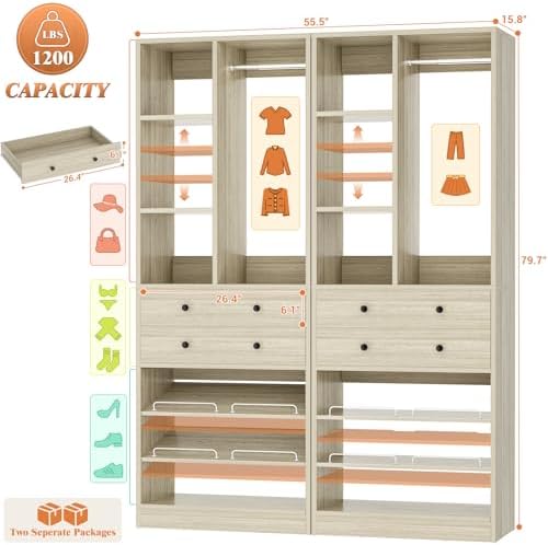 Besiost Closet System, 55.5"/4.6 FT Closet Organizer System - Image 3