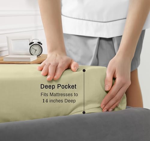 RUVANTI 100% Cotton California King Sheets, Percale Sheet Set, Sage Green - Image 6