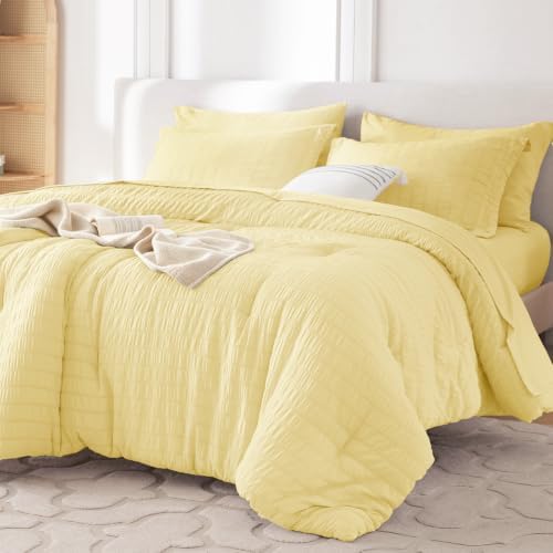 Oversized King Comforter Set 7 Pieces, Seersucker Bed in a Bag by MUXHOMO