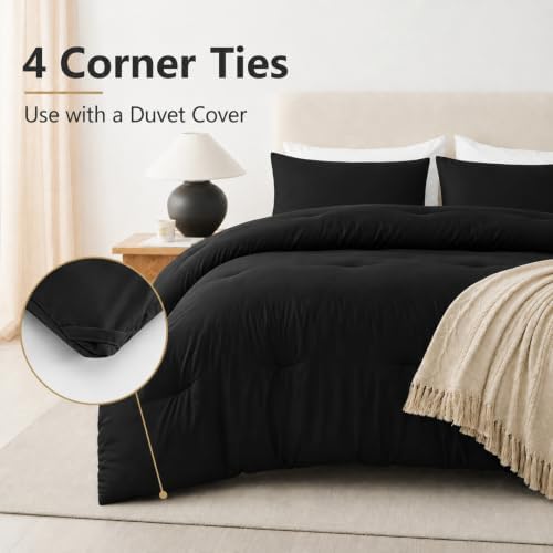 CozyLux Oversized Queen Comforter Set, 3 Pieces Black Quilted Bedding - Image 4