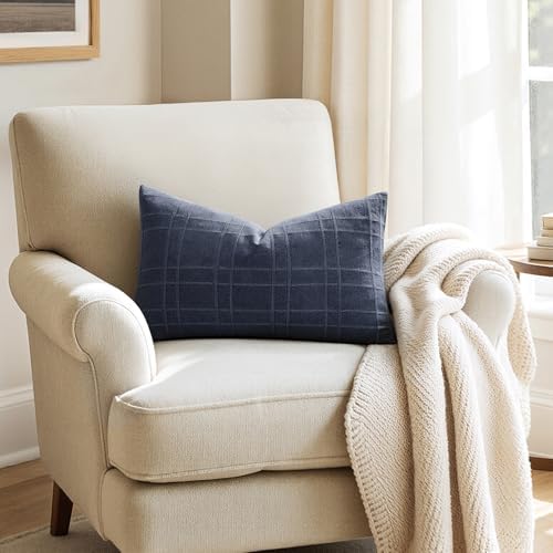 MIULEE Linen Plaid Pillow Covers Coastal Decorative Lumbar 12x20 Navy Blue - Image 4