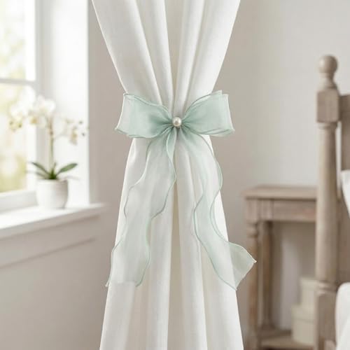 White Lace Bow Curtain Tiebacks 6-Pack, Vine Floral Curtain Holdbacks - Image 2