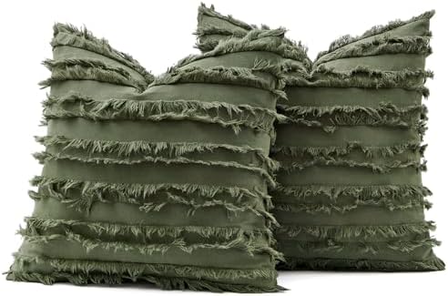 MIULEE Boho Linen Striped Throw Pillow Covers 20x20, Dark Olive Green - Image 7