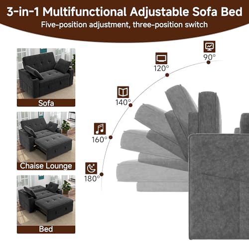 3-in-1 Convertible Loveseat Sleeper Sofa Bed, Dark Gray - Image 4