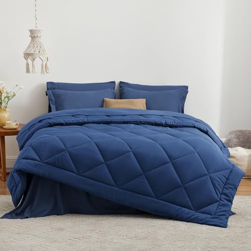 Love's cabin Queen Comforter Set, 7 Pieces Bed in a Bag, Dark Blue - Image 2