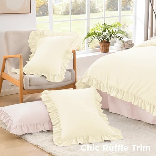 Litanika King Comforter Set, 3 Pieces Cream Ruffle Bedding Set - Image 5