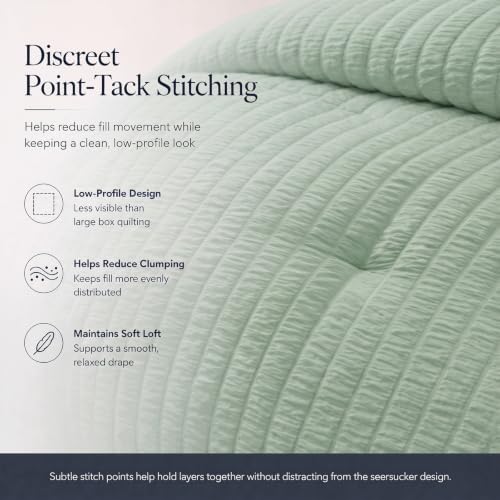 CozyLux California King Comforter Set, Sage Green Seersucker Bed in a Bag - Image 4