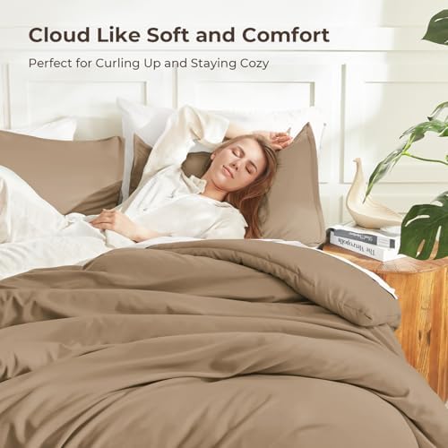Litanika Taupe Oversized Queen Comforter Set, 3 Pieces Solid Bedding - Image 2