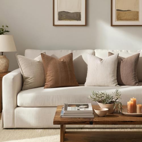 MIULEE Fall Decorative Striped Throw Pillow Covers 16x16 Sugar Brown 2 Pack - Image 4