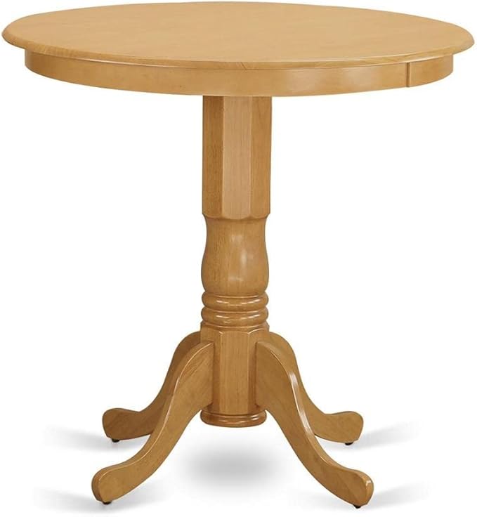 East West Furniture JACF3-OAK-C 3 Piece Kitchen Counter Height Dining Table Set Contains a Round Pub Table with Pedestal and 2 Linen Fabric Upholstered Chairs, 36x36 Inch, Oak