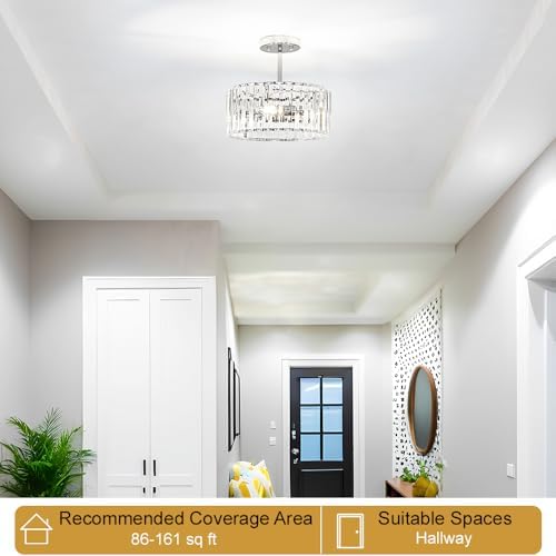 Lxybcce Modern Crystal Ceiling Light, Chrome Semi Flush Mount Ceiling Lighting - Image 2