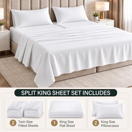Feather & Stitch 100% Cotton Sateen 500 TC Split King Size Bed Sheet Set - Image 2