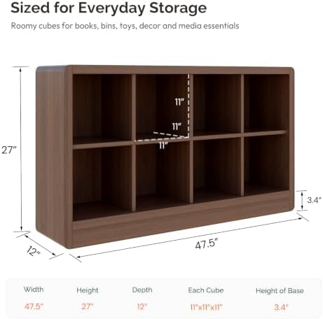 Low Cube Bookcase, 8-Cube Storage Organizer Shelf - Image 3