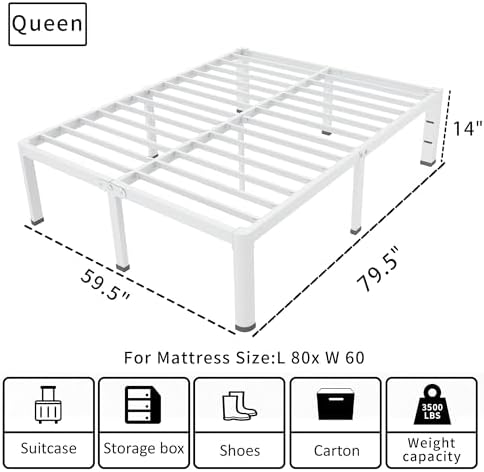 14 Inch White Queen Bed Frame - Image 2