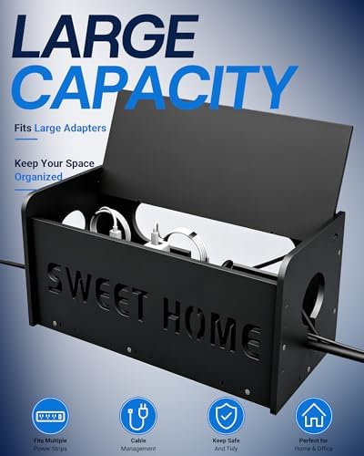 Large Cable Management Organizer Box, Imitation Wood Plastic Cord Organizer - Image 2