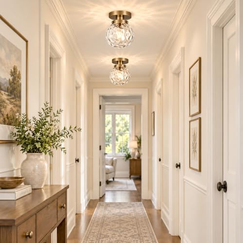 Small Semi Flush Mount Ceiling Light Fixtures, Vintage Globe Hammered Clear - Image 3